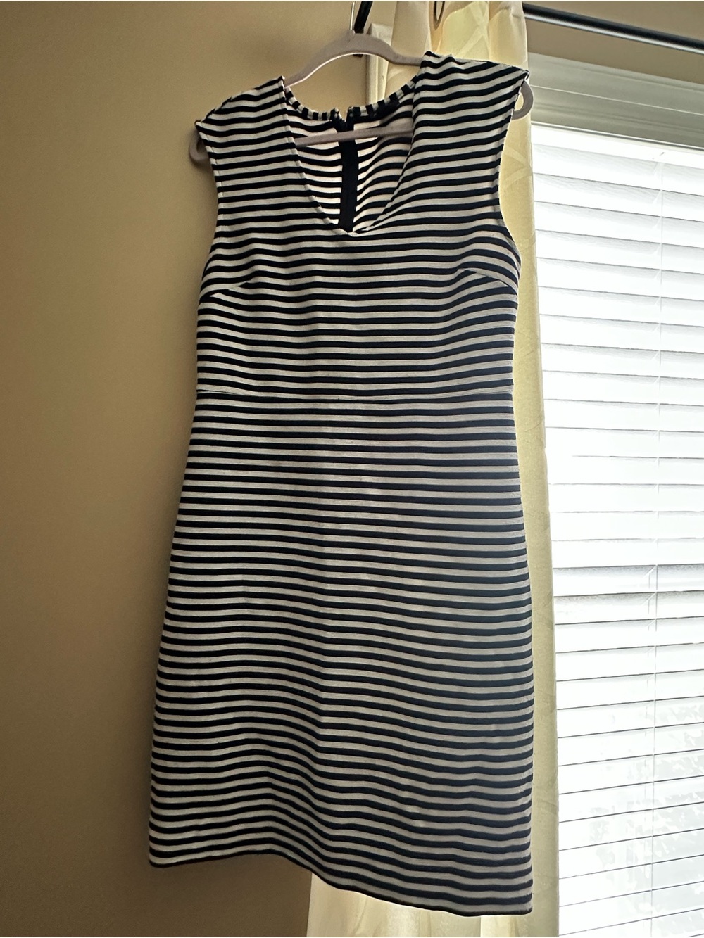 LOFT Black and White Striped Sleeveless Shift Dress